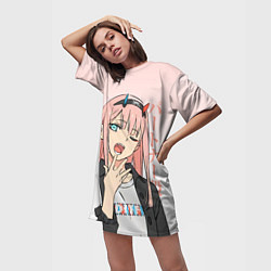 Футболка женская длинная Zero Two Darling in the Franxx, цвет: 3D-принт — фото 2
