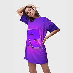Футболка женская длинная ROBLOX NEON LOGO РОБЛОКС, цвет: 3D-принт — фото 2