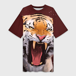 Футболка женская длинная Тигр красавчик сердится, цвет: 3D-принт