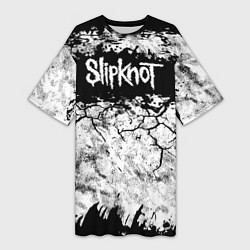 Женская длинная футболка Надпись Слипкнот Рок Группа ЧБ Slipknot