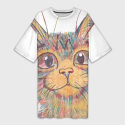 Женская длинная футболка A 018 Цветной кот