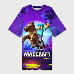 Женская длинная футболка Minecraft на коне!