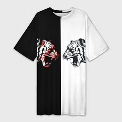 Женская длинная футболка Два тигра напротив друг друга