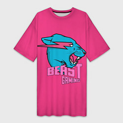 Женская длинная футболка Mr Beast Gaming Full Print Pink edition