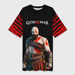 Футболка женская длинная God of War красные разводы, цвет: 3D-принт