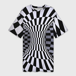 Женская длинная футболка Оптическая Иллюзия, черно белая