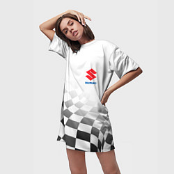 Футболка женская длинная Suzuki, Сузуки Спорт, Финишный флаг, цвет: 3D-принт — фото 2