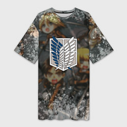 Футболка женская длинная Логотип АТАКА ТИТАНОВ, цвет: 3D-принт