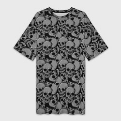 Женская длинная футболка Gray skulls