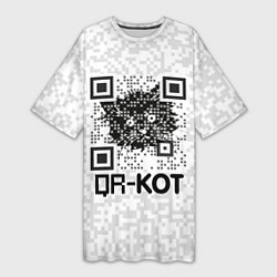 Футболка женская длинная QR код котик, цвет: 3D-принт