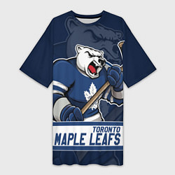 Футболка женская длинная Торонто Мейпл Лифс, Toronto Maple Leafs Маскот, цвет: 3D-принт