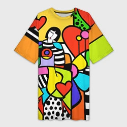 Футболка женская длинная Romero Britto - valentines day, цвет: 3D-принт