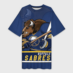 Футболка женская длинная Баффало Сейберз, Buffalo Sabres, цвет: 3D-принт