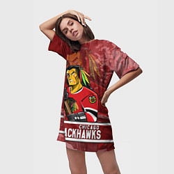 Футболка женская длинная Chicago Blackhawks , Чикаго Блэкхокс, цвет: 3D-принт — фото 2