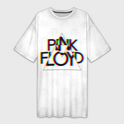 Футболка женская длинная PINK FLOYD LOGO ПИНК ФЛОЙД ГЛИТЧ, цвет: 3D-принт