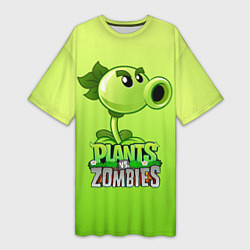 Футболка женская длинная Plants vs Zombies - Горохострел, цвет: 3D-принт