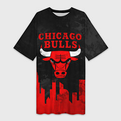 Футболка женская длинная Chicago Bulls, Чикаго Буллз Город, цвет: 3D-принт