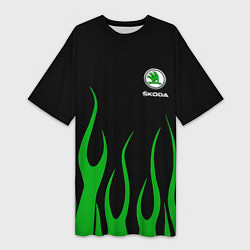 Футболка женская длинная Skoda огонь, цвет: 3D-принт