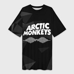 Футболка женская длинная Arctic Monkeys Серая Геометрия, цвет: 3D-принт