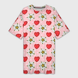 Женская длинная футболка Сердечки и цветочки паттерн