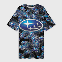 Футболка женская длинная SUBARU BIG LOGO PATTERN, цвет: 3D-принт