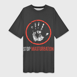 Футболка женская длинная STOP MASTURBATION, цвет: 3D-принт