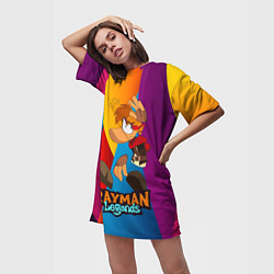 Футболка женская длинная Rayman Радужный фон, цвет: 3D-принт — фото 2
