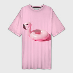 Футболка женская длинная Flamingos Розовый фламинго, цвет: 3D-принт