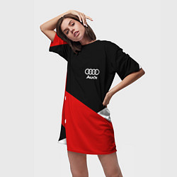 Футболка женская длинная Audi Ауди Черный Красный Белый, цвет: 3D-принт — фото 2