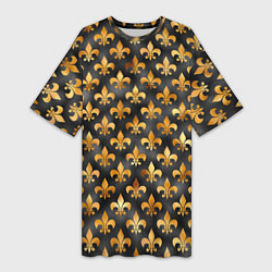 Футболка женская длинная Классические золотые узоры паттерн, цвет: 3D-принт