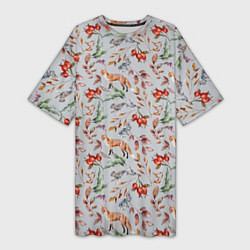 Женская длинная футболка Лисы и лесные ягоды