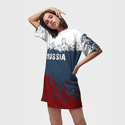 Футболка женская длинная Россия - краски, цвет: 3D-принт — фото 2