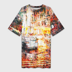 Футболка женская длинная Неоновый город ночью, цвет: 3D-принт