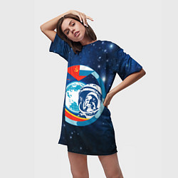 Футболка женская длинная Первый Космонавт Юрий Гагарин 3D 3, цвет: 3D-принт — фото 2
