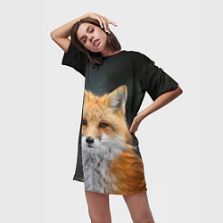 Футболка женская длинная Красавица Лиса, цвет: 3D-принт — фото 2