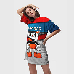Футболка женская длинная Cuphead Красная чашечка, цвет: 3D-принт — фото 2