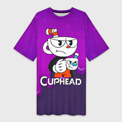 Футболка женская длинная Недовольная чашечка cuphead, цвет: 3D-принт