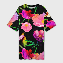 Женская длинная футболка Цветочный узор Floral pattern