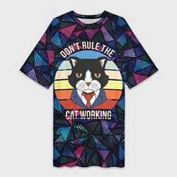 Футболка женская длинная Кот в пиджаке, цвет: 3D-принт