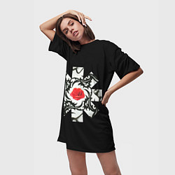 Футболка женская длинная RHCP Logo Red Rose, цвет: 3D-принт — фото 2