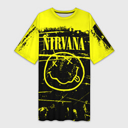 Футболка женская длинная NIRVANA гранж, цвет: 3D-принт