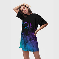 Футболка женская длинная Izone neon огонь, цвет: 3D-принт — фото 2