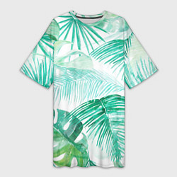 Женская длинная футболка Цветы Тропическая Акварель