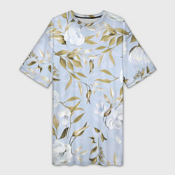Женская длинная футболка Цветы Золотые Листья