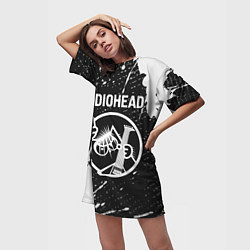 Футболка женская длинная Radiohead КОТ Краска, цвет: 3D-принт — фото 2