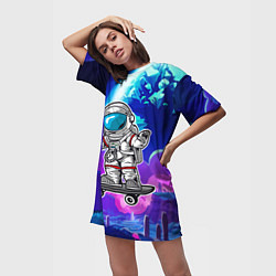 Футболка женская длинная Космонавт - скейтер, цвет: 3D-принт — фото 2