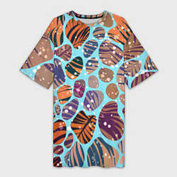 Женская длинная футболка Разноцветные камушки, цветной песок, пальмовые лис