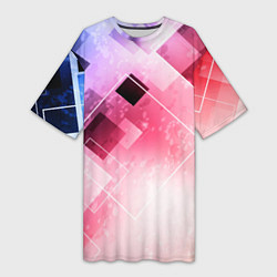 Женская длинная футболка Розово-голубая абстрактная геометрия