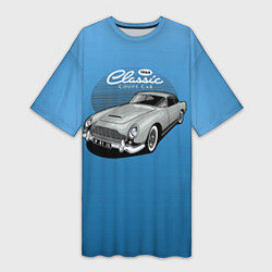 Футболка женская длинная Blue retro car, цвет: 3D-принт