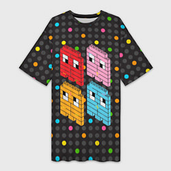 Футболка женская длинная Pac-man пиксели, цвет: 3D-принт